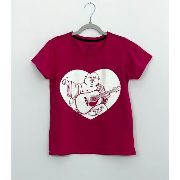 True Religion Girls T Shirt L 12-14 Cotton Fuchsia Short Sleeve Crew Neck Logo - Picture 1 of 6